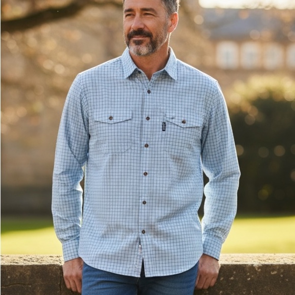 Freedom Industries Men's Light Blue Windowpane Casual Button-Down Shirt